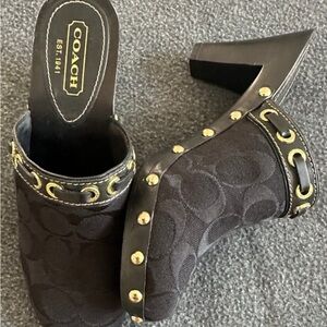 Coach Black and Gold Studded Mules